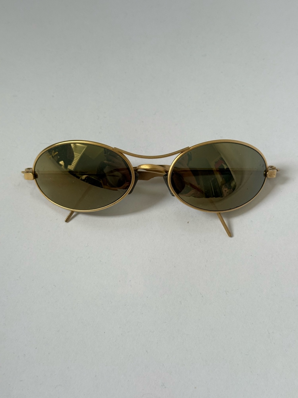Ray-Ban Gold Frame Oval Sunglasses with Green Lenses